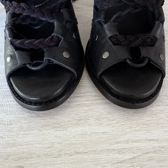 Free People Collection Pember black leather studded lace-up heels - Picture 9 of 13